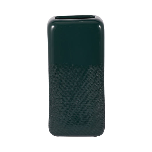 Cer, 12" Squared Grooved Vase, Forest Green