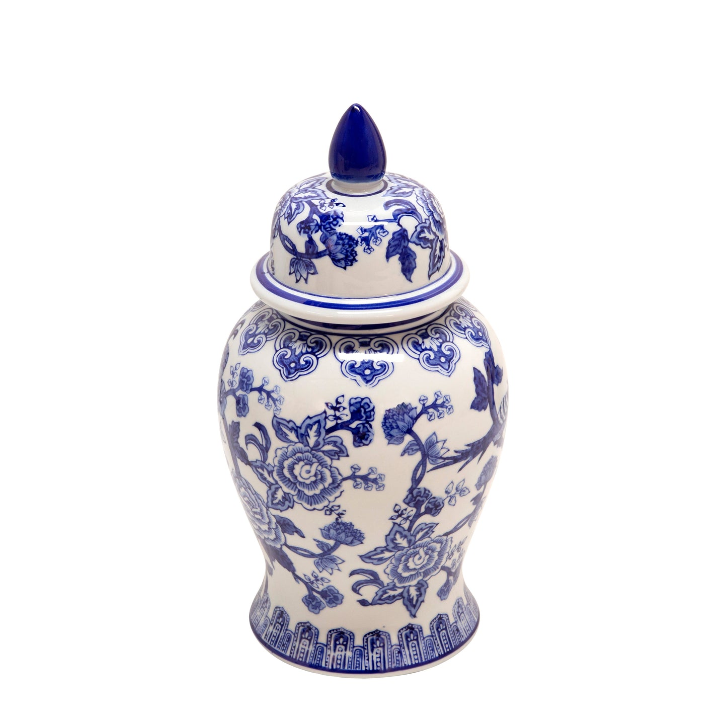 14" Temple Jar Bird/flower, Blue