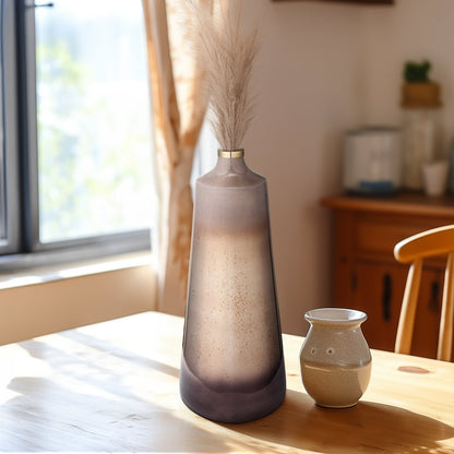 Glass, 21"h Vase W/ Ring, Champagne