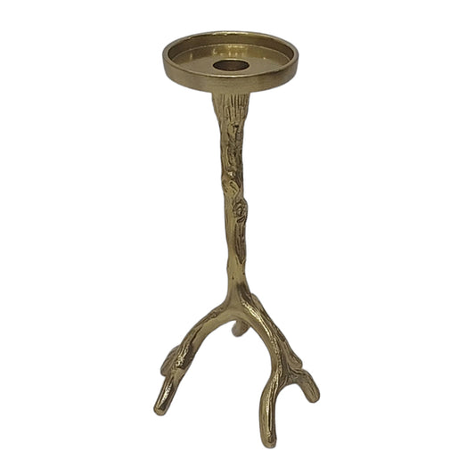 10" Roots Pillar & Taper Candle Holder, Gold