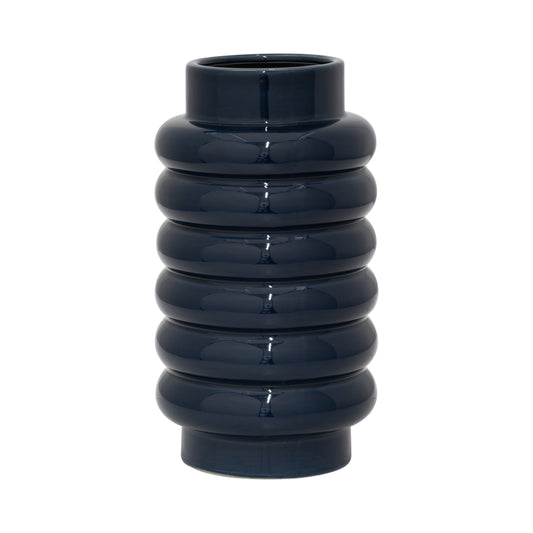 Cer, 12" Ribbed Vase, Navy