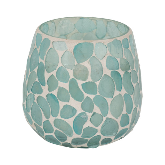 Glass, 4" 11 Oz Mosaic Scented Candle, Light Blue