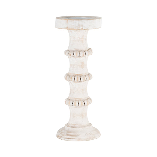 Wood, 13" Antique Style Candle Holder, White