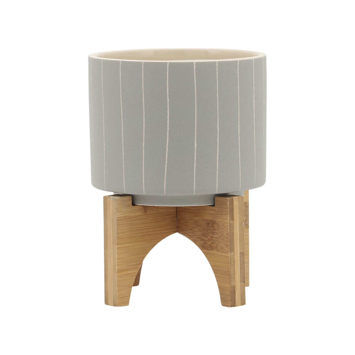 5" Stripes Planter W/ Stand, Tan