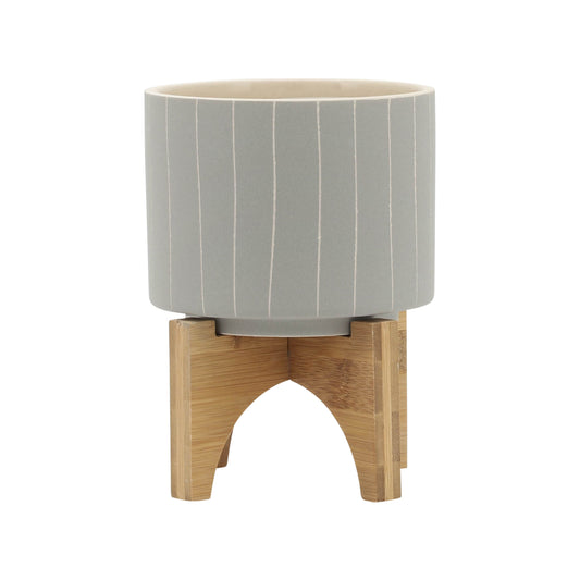 5" Stripes Planter W/ Stand, Tan