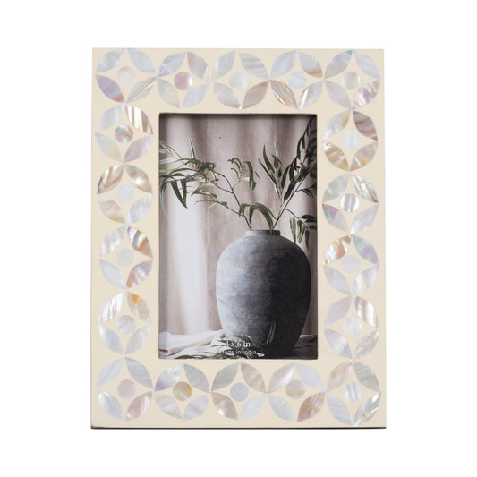 4x6 Mother Of Pearl Photo Frame, Ivory