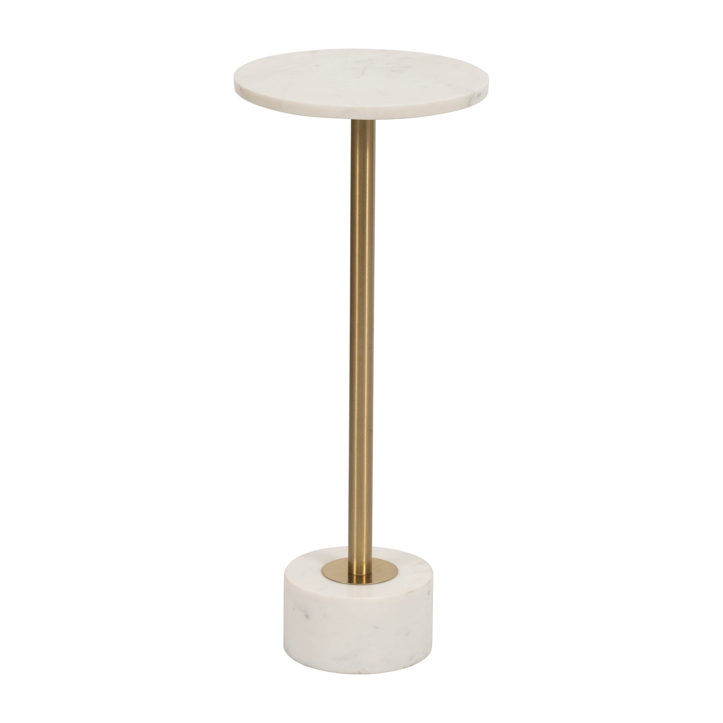 Metal, 24" Side Table Marble Top, White/gold Kd