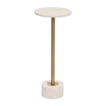 Metal, 24" Side Table Marble Top, White/gold Kd