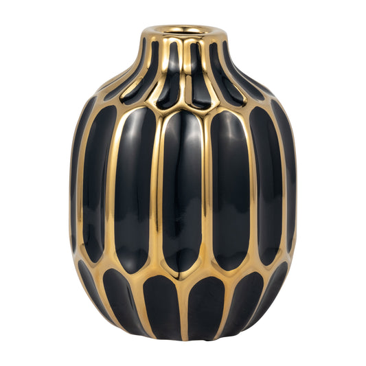 Ceramic Vase 8", Drk Navy/gold