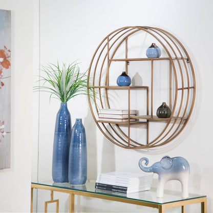 Round 32" Wood / Metal Wallshelf, Bronze