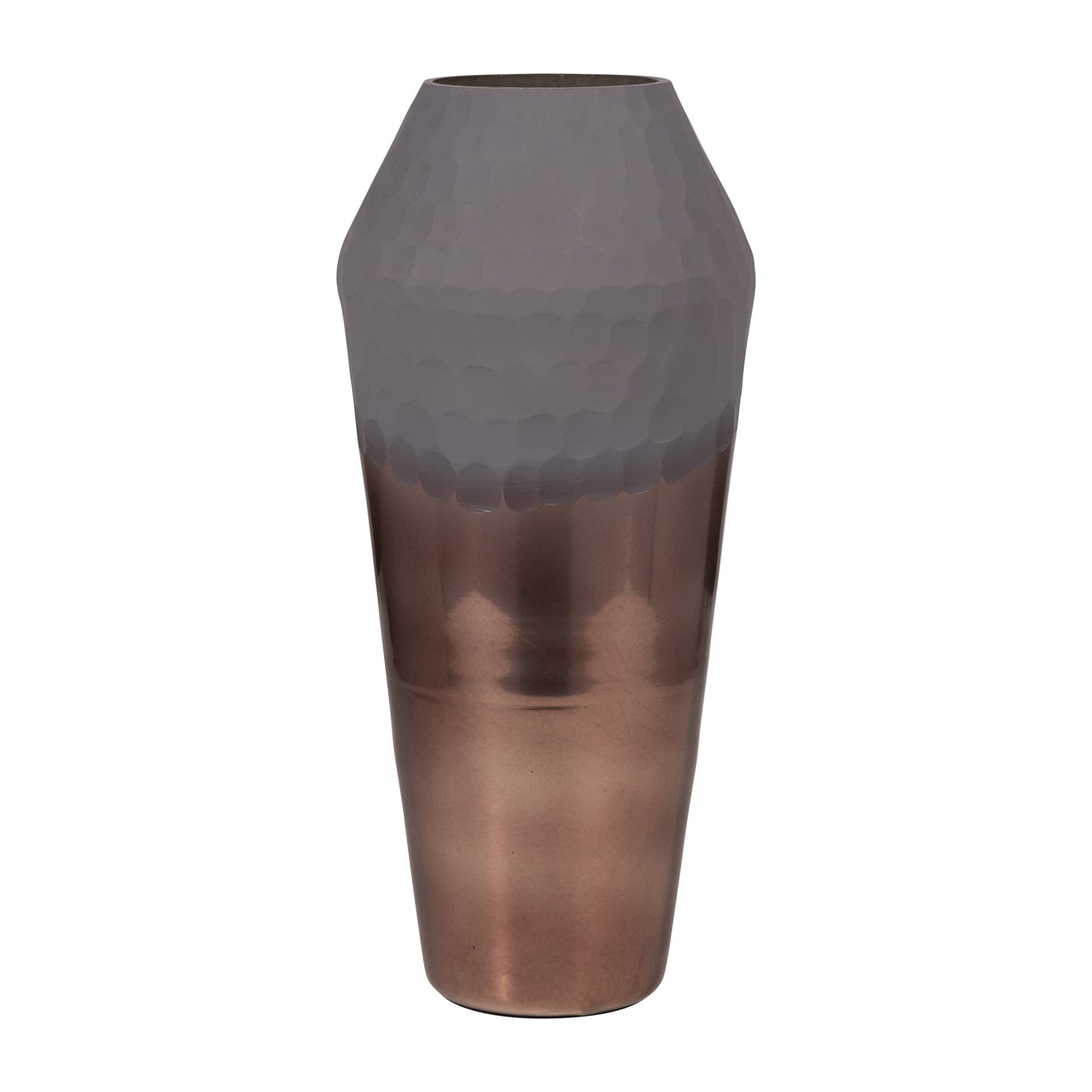 Glass, 17" 2-tone Hand-cut Vase, Metallic