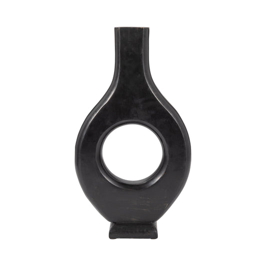 Mango Wood, 15" Cut-out Vase, Black