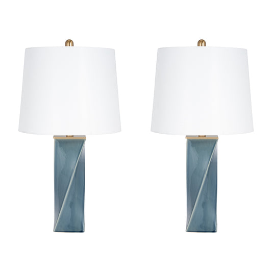 S/2 Ceramic 26" Table Lamp, Soft Blue