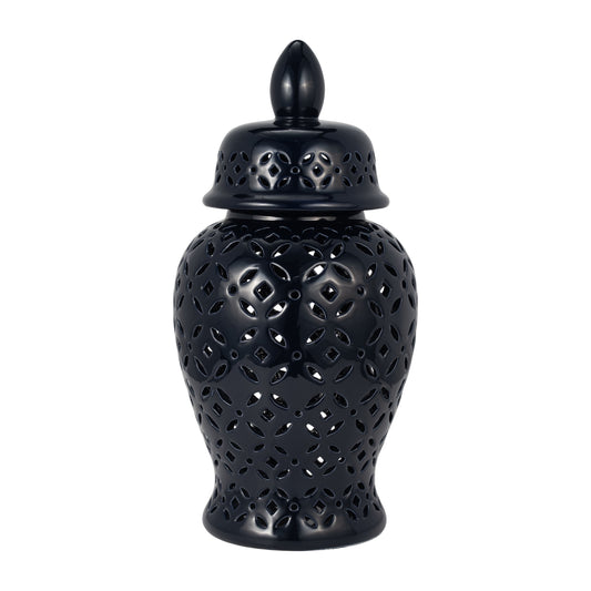 24" Cut-out Daisies Temple Jar, Navy Blue