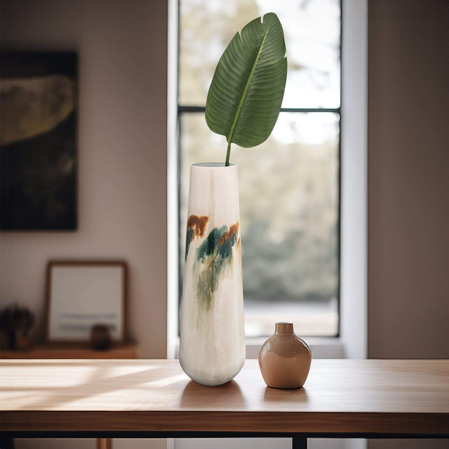 Iron,23"h,colored Stained Vase,white