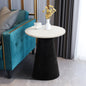 Metal, 19" Hourglass Marble Top Side Table, Black