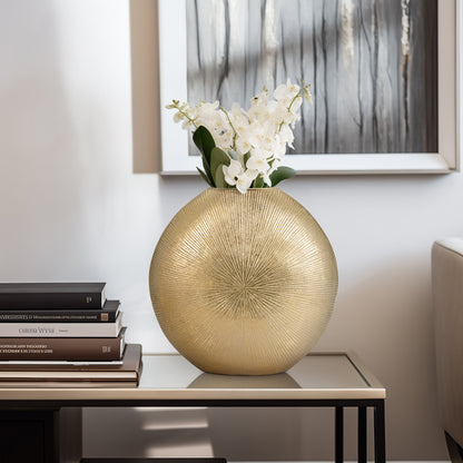 Metal, 16" Round Vase, Gold