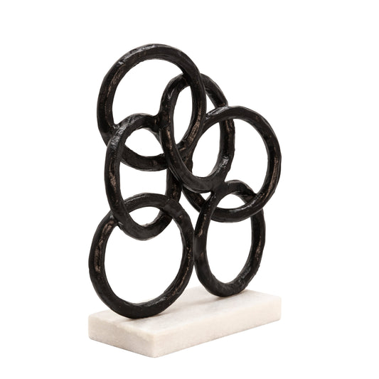 13" Metal Rings On Marble Base, Black