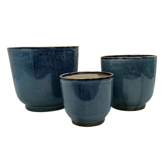 S/3 6/8/10" Reactive Finish Planters, Blue