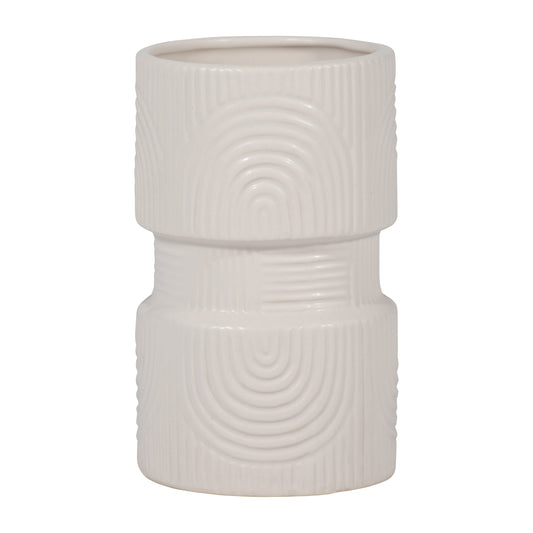 Cer, 7" Arches Dumbell Vase, White