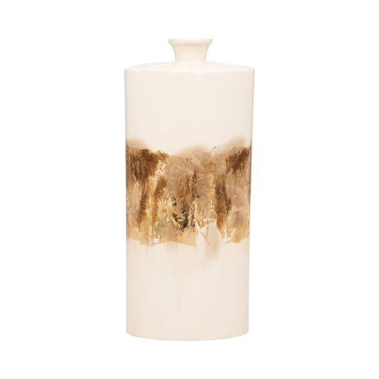 Metal, 20" Flask Vase, Pearl/gold