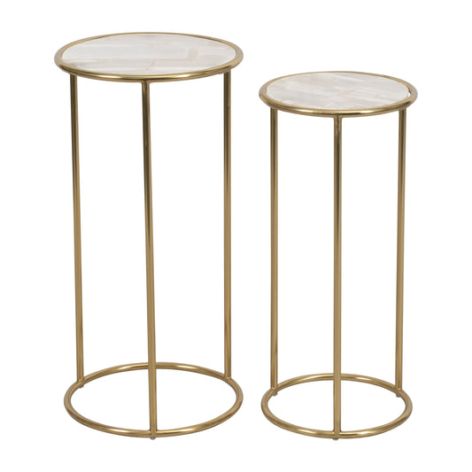 S/2 22/24" Selenite Accent Tables, White/gold