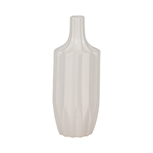 Cer, 13" Fluted Vase, White