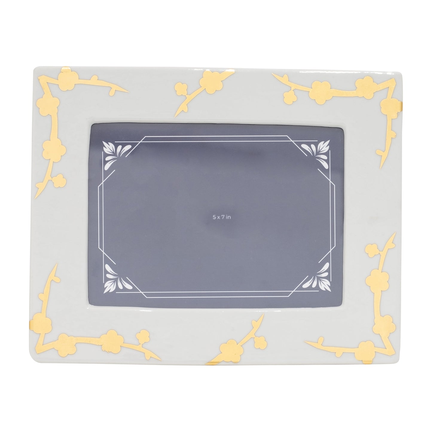 Cer, 5x7 Cherry Blossom Photo Frame, Gold/white