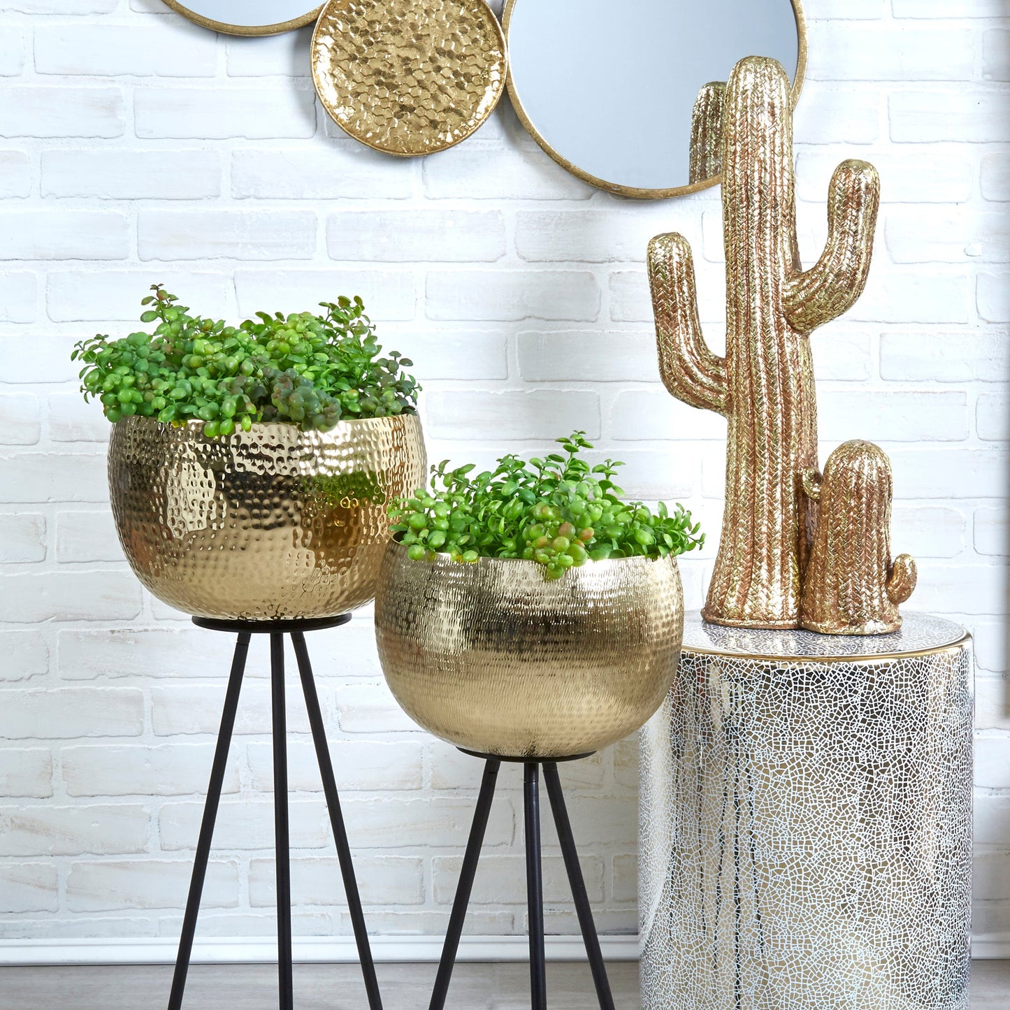 S/2 Iron 26"/22" Hammered Bowlplanters, Gold/black