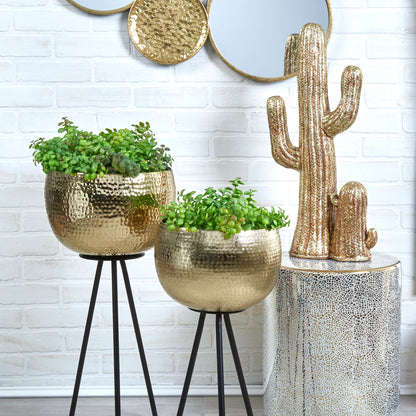 S/2 Iron 26"/22" Hammered Bowlplanters, Gold/black