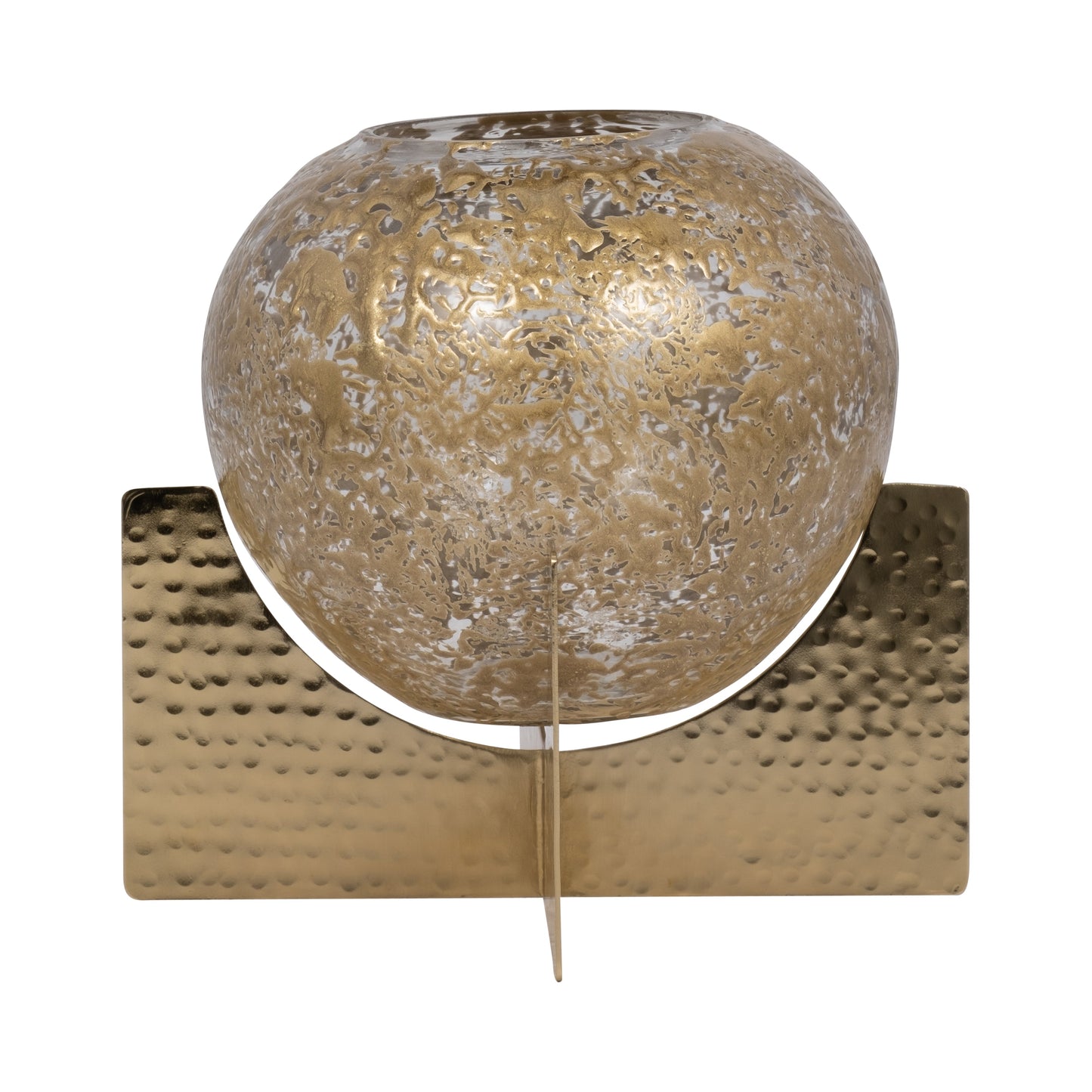 Glass, 8" Hurricane Orb, Clear/gold