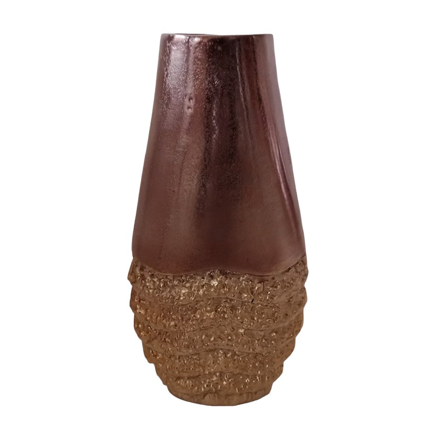 Metal, 16" Ridged Tall Vase, Black/gold