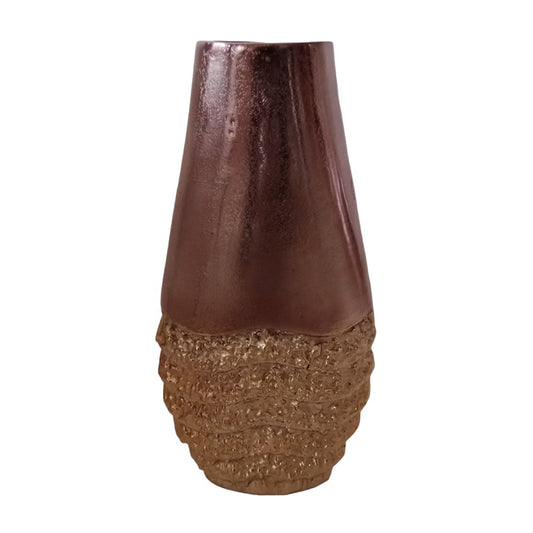 Metal, 16" Ridged Tall Vase, Black/gold