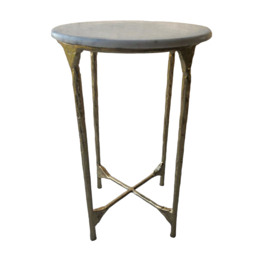 23" Marble Top Round Accent Table, Gold