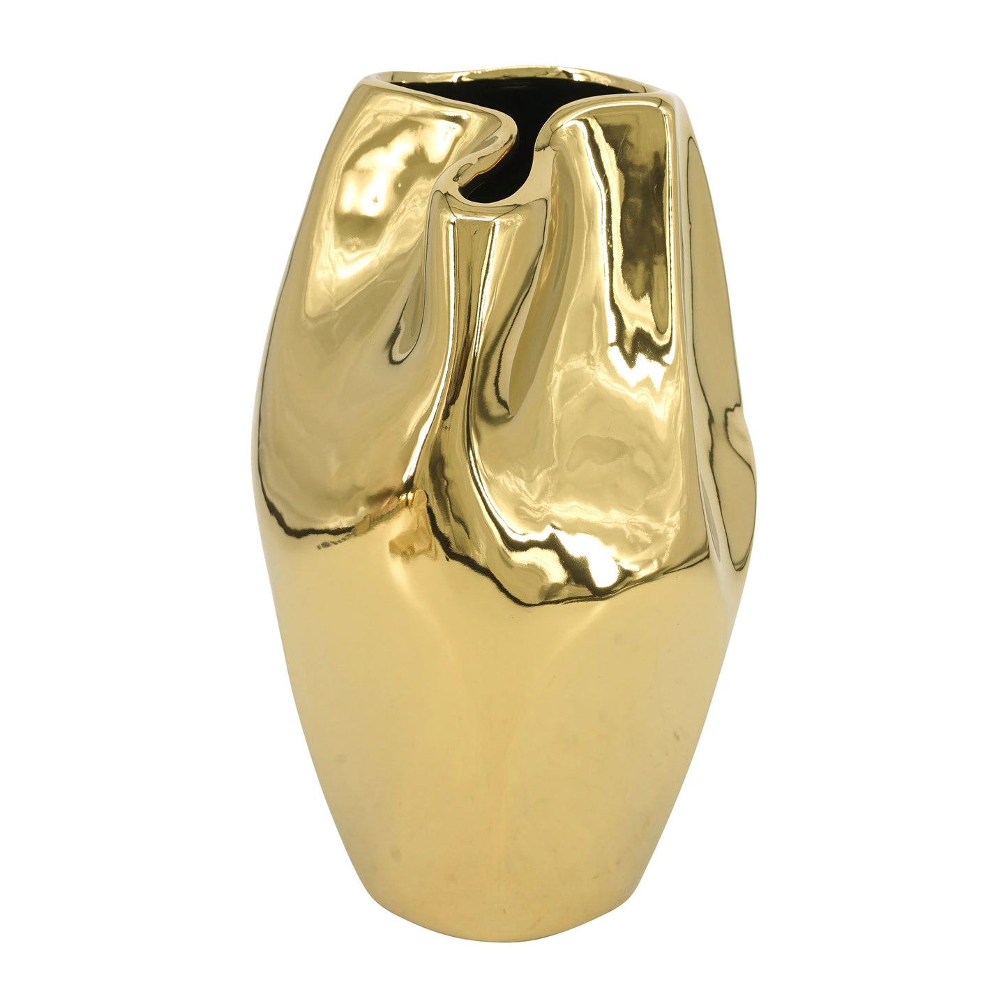 Cer, 14"h Abstract Vase, Gold