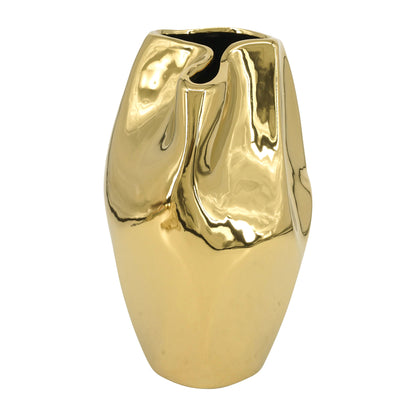 Cer, 14"h Abstract Vase, Gold