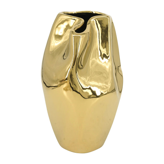 Cer, 14"h Abstract Vase, Gold