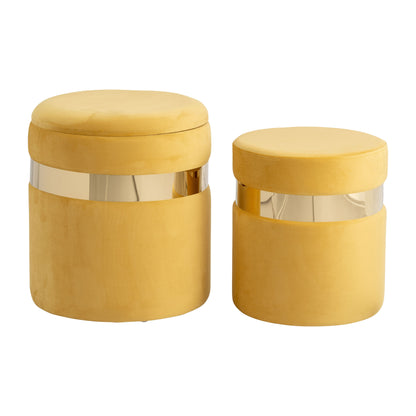 S/2 16"/17" Belted Storage Ottoman, Mustard