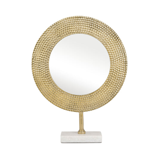 Metal 19" Hammered Mirror On Stand, Gold