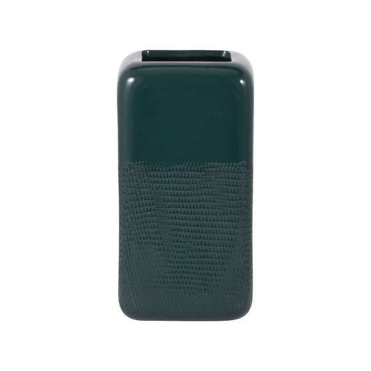 Cer, 10" Squared Grooved Vase, Forest Green
