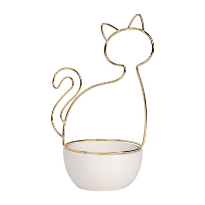 10"h Cat Trinket Tray, White