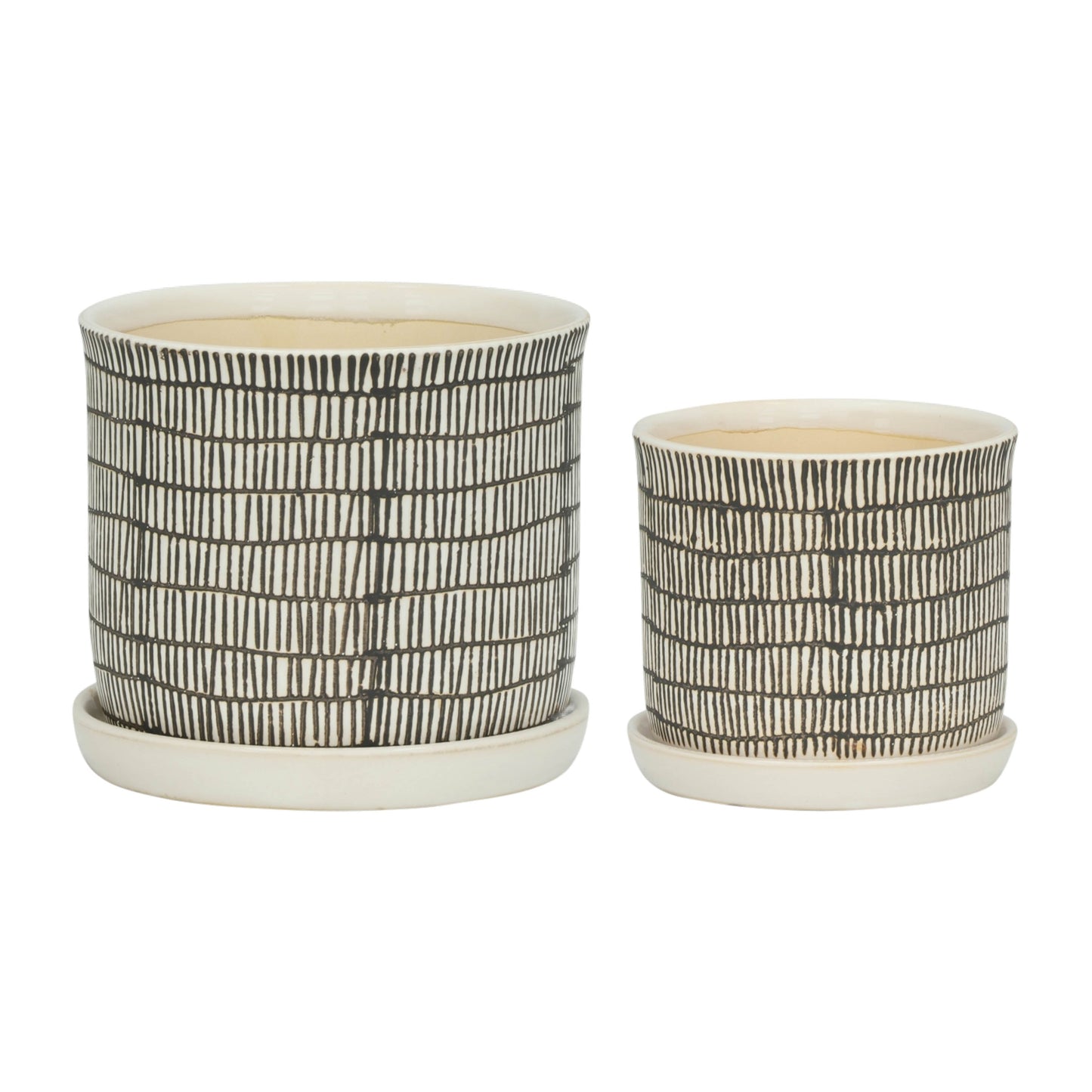 S/2 Ceramic 6/8" Planter W/ Saucer, Beige