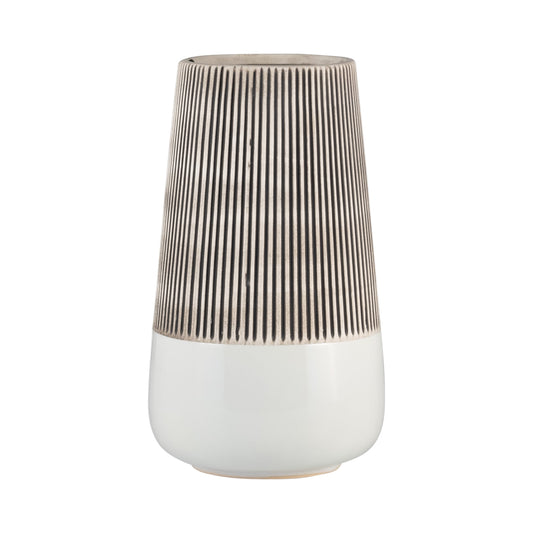 Cer,10"h Ridged Vase, Ivory