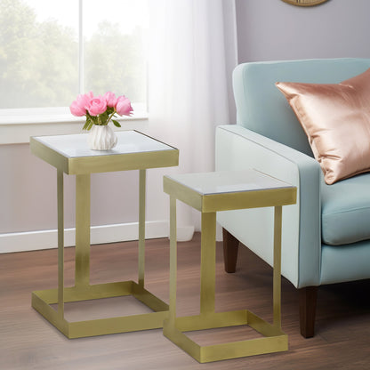 Metal, S/2 20/22" Square Contemporary Side Tables,