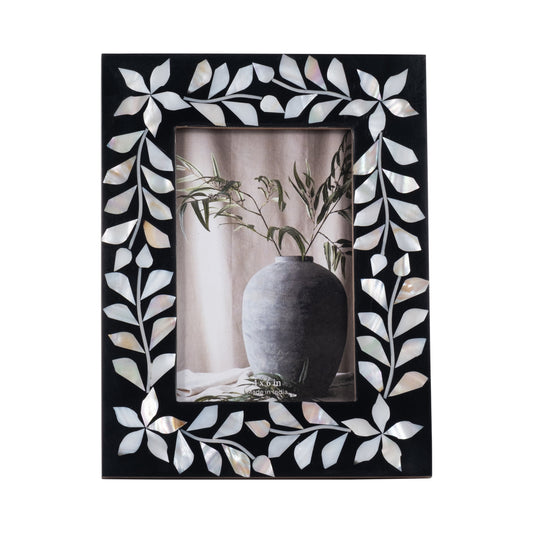 4x6 Mother Of Pearl Inlay Vine Photo Frame, Black