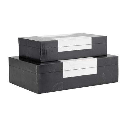 Resin, S/2 10/12" H Boxes, Black/white