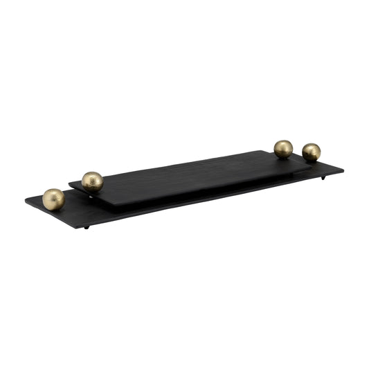 Metal,s/2 24/18",flat Tray With Gld Knob Handles,b