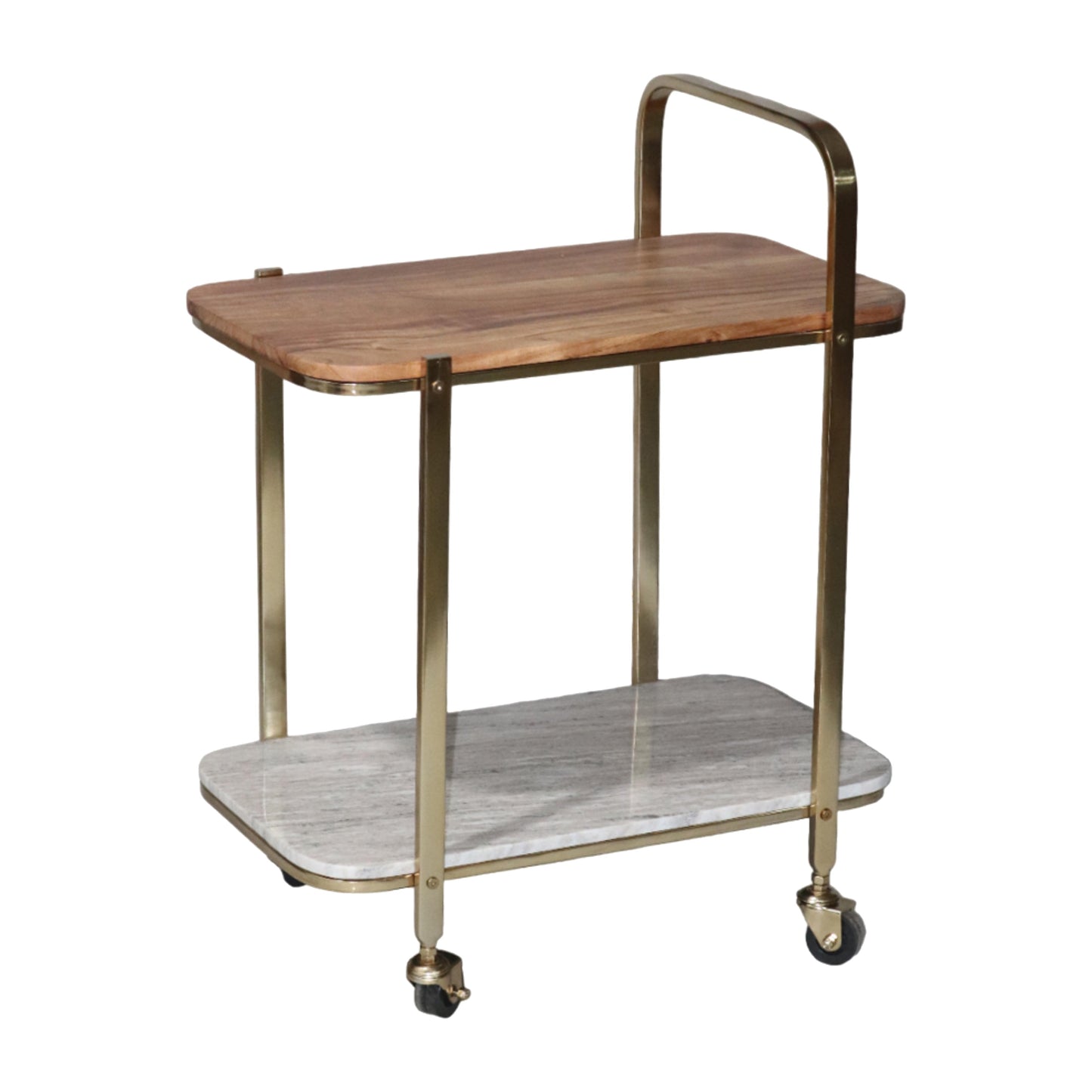 31" Marble Shelf Bar Cart, Gold Kd