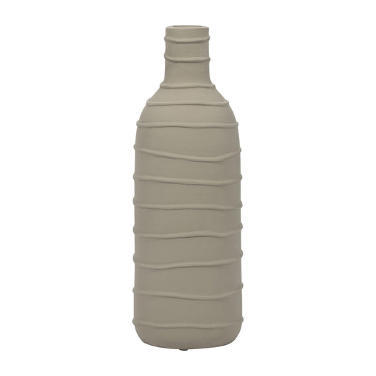 Clay, 16" Bottle Vase W/ Line Detail, Green
