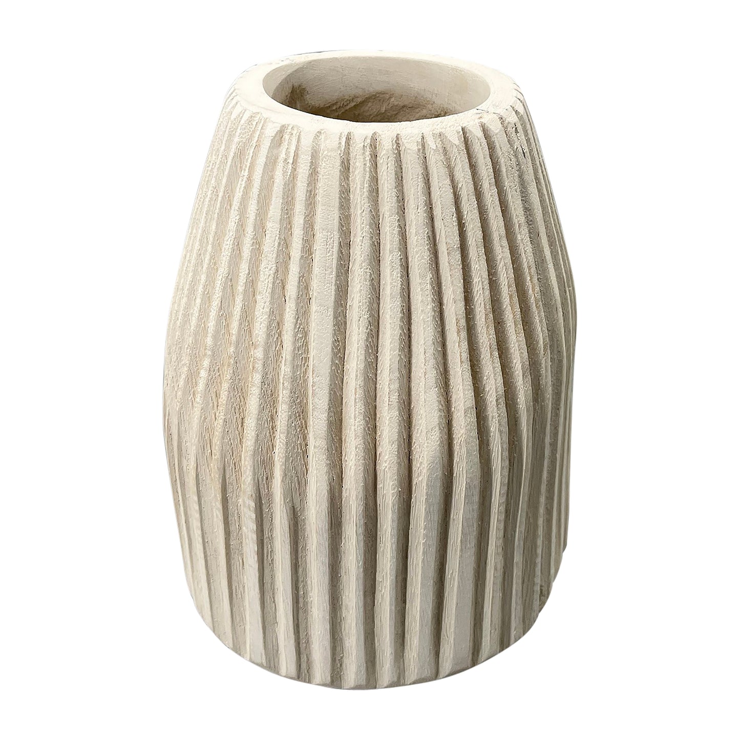 Wood, 8" Ridged Vase, White